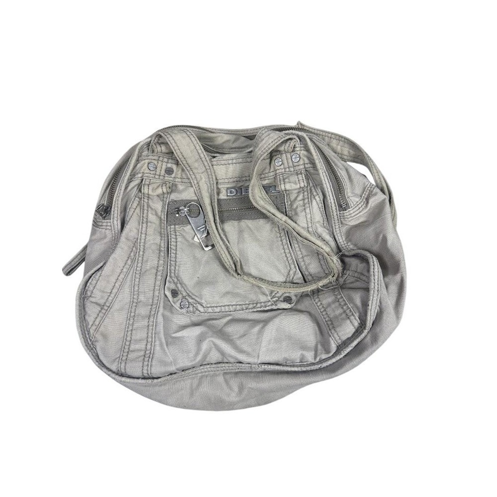 Y2K Diesel Handbag Womens Khaki Canvas Tote Shoulder Bag Double Zip Logo Grunge